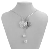 TEXTURED FLOWER SWEET COOL NECKLACE EARRING SET_CWAJE1921