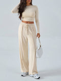 Temperament Round Neck Top Wide Leg Pant Suit