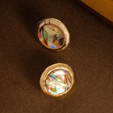 IRREGULAR GEOMETRIC ROUND ABALONE EARRINGS_CWMM4358