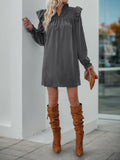 Solid-Color Ruffled Loose Stand-Up Collar Dress