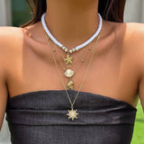 Vintage Bohemian Sunflower Layered Necklace_Cwmm3194