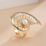 NEW BEACH IMITATION PEARL ADJUSTABLE ALLOY RING_CWMM3237