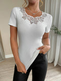 Solid-Color Rhinestone Patch Fitted T-Shirt
