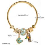 Trendy Beaded Steel Bracelet With Flower Charm_Cwmm8488