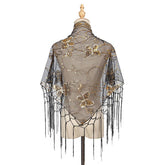 HOLLOW LACE TASSEL BUTTERFLY TRIANGLE SCARF SHAWL_CWMM2000