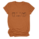 CUTE CAT LINE ART TEE COFFEE CUP PRINT SHIRT_CWTTSL0508