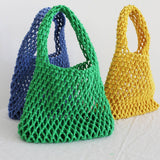 SMALL COTTON ROPE SOLID BEACH BAGS TOTES WITH MESH_CWAB1989
