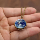 EARTH PATTERN CRYSTAL GLASS BALL PENDANT NECKLACE_CWMM0498