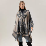 HORSE PATTERN SHAWL VERSATILE JACQUARD SLIT CAPE_CWASC2255