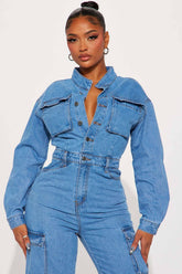 Stretch Organ Bag Wash Denim Romper