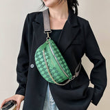 Checkered Chain Strap Pu Crossbody Chest Bag_Cuab00597