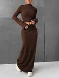 Solid Color Long Sleeve Top Long Skirt Set