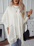 Solid Colour Hollow Knit Tassel Cape Cape