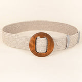 NEW ROUND WOODEN BUCKLE STRAW BELT_CWABE0452