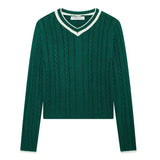 V-Neck Contrast Color Knitted Twist Sweater