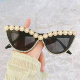 HANDMADE RHINESTONE PEARL RETRO CAT EYE SUNGLASSES_CWASG0268
