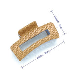 NATURAL WOVEN PU LEATHER SQUARE HAIR CLAW_CWAHA6371
