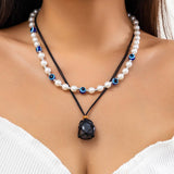 NEW DEVIL BLUE EYES VINTAGE BEADED NECKLACE_CWMM3150