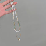DOUBLE LAYER NATURAL STONE PEARL LOVE NECKLACE_CWAJE1263