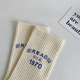 STRIPED COLOR BLOCK LETTERING SPORTS SOCKS_CWMS0964