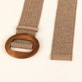 NEW ROUND WOODEN BUCKLE STRAW BELT_CWABE0452