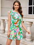 Stylish Print High-Waisted One-Shoulder Dress