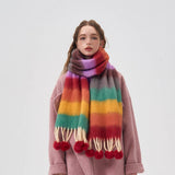 COLOR STRIPE SCARF WARM WINTER COUPLE WRAP_CWASC2302