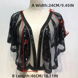 BEADED SEQUIN CAPELET VINTAGE EVENING SHAWL_CWMM8962