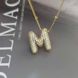 COPPER ZIRCONIA 26 LETTERS PENDANT NECKLACE_CWMM5869
