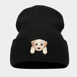 CUTE PUPPY HEAD KNITTED HAT WITH CURLED BRIM_CWAH2068