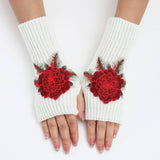 Flower Warm Knitted Wool Gloves And Sleeves_Cwag0109