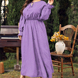 PLUS SIZE POLKA DOT DRESS LOOSE LONG SLEEVE FIT_CWDMD5977