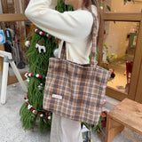 Cwab3897_Large Capacity Vintage Plaid Tote Shoulder Bag