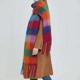 RAINBOW PLAID FUZZY SCARF THICK WINTER SHAWL WRAP_CWASC1051