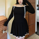 SEXY OFF SHOULDER LACE DRESS CURVY FIT_CWDSD8518