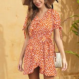 V-Neck Lace-Up Peplum Holiday Dress