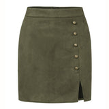 SOLID COLOR SUEDE SKIRT METAL BUTTON HIP SKIRT_CWAB4807