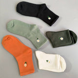 SOLID COLOR DAISY SOCKS COTTON MID CALF STYLE_CWMS088
