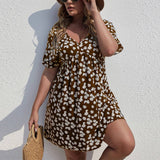 Waistline Holiday Daisy Print A Line Dress_Cwdsd3303