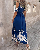Stylish Off-The-Shoulder Print Waist Long Dress