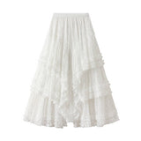 White Heavy Lace Splicing Irregular Mesh Skirt_Cwbms0286