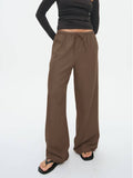 Stretched-Waist Drawstring Straight-Leg Trousers