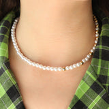 Womens All-Match Metal Pearl Elastic Necklace