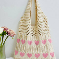 Cwab5068_Heart Pattern Woven Bag Large Capacity Tote Bag