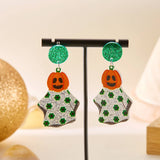HALLOWEEN FUNNY PUMPKIN BAT LEAF EARRINGS_CWAJE2421