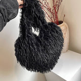 Winter Crossbody Oneshoulder Feather Heart Plushbag_Cwab4006