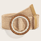 HAND EMBELLISHED ROUND BUCKLE STRAW BELT_CWABE0439