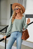 Square Collar Jacquard Long-Sleeved Loose T-Shirt