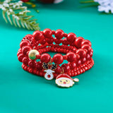 Cwaje2509_Christmas Snowflake Bell Elastic Beaded Bracelet