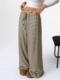 Striped Rubber String Cotton Straight Leg Pants